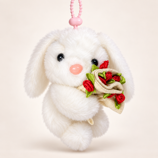 Bunny With bouquet - Bag Charm ( WHITE )