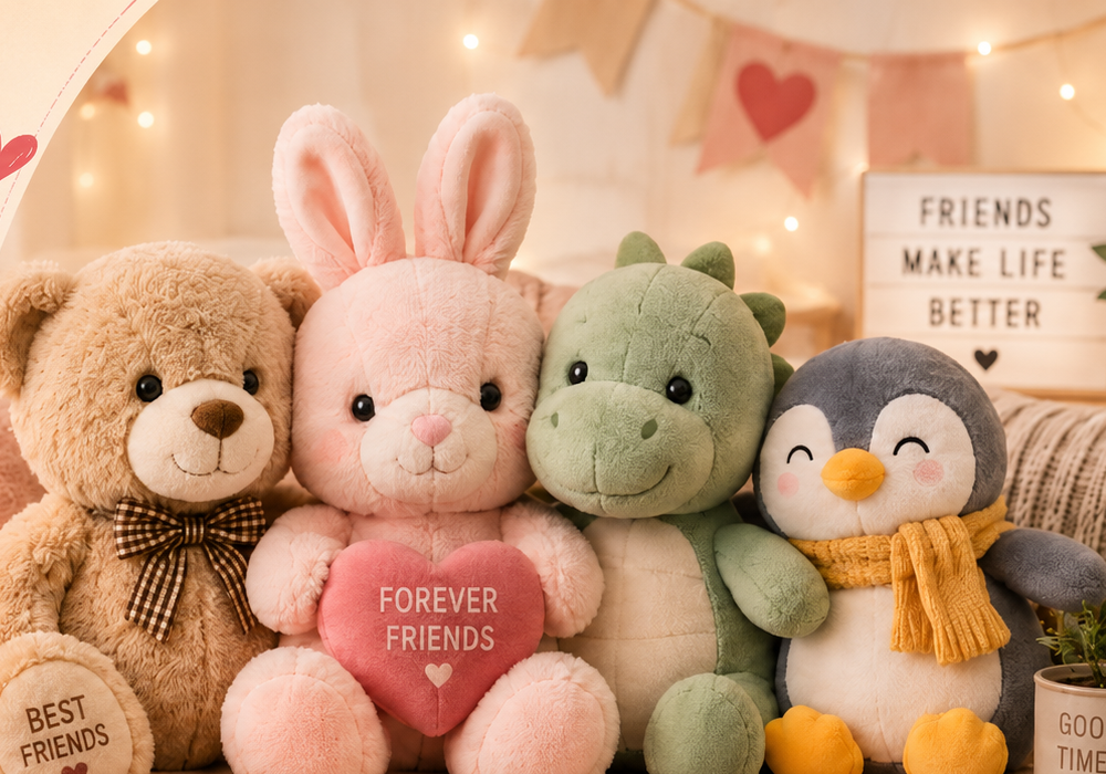 Best-friend plush toys sitting together